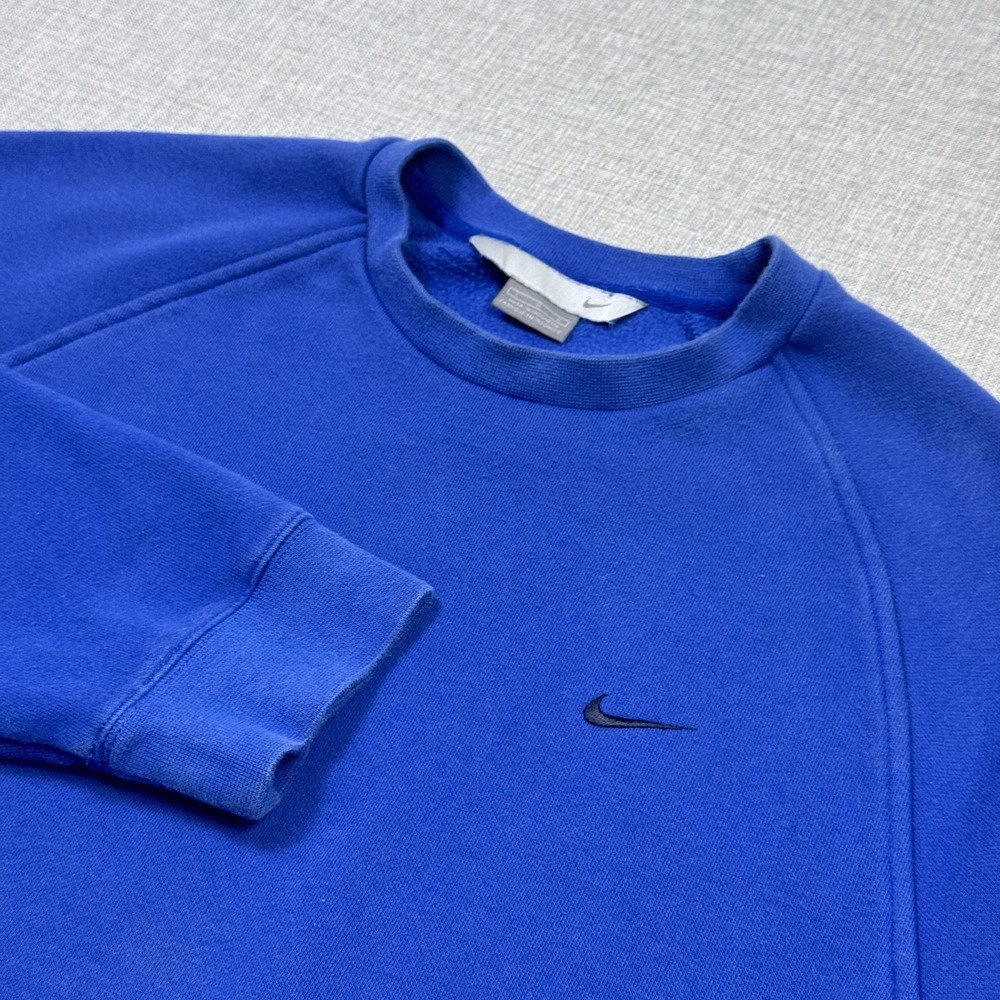Nike Crew Neck Fleece Sweatshirt Mens Large Blue Pullover Heavyweight Swoosh
